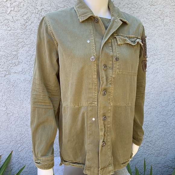 Free People embellished beaded eagle green utility military army jacket coat - Picture 9 of 15